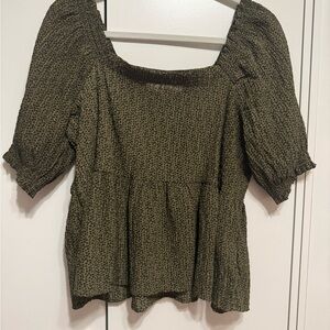 LOFT Olive Green Smocked Square-Neck Peplum Top